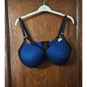 Torrid Blue & Black Razor Push up Front Straps Bra 44 DDD